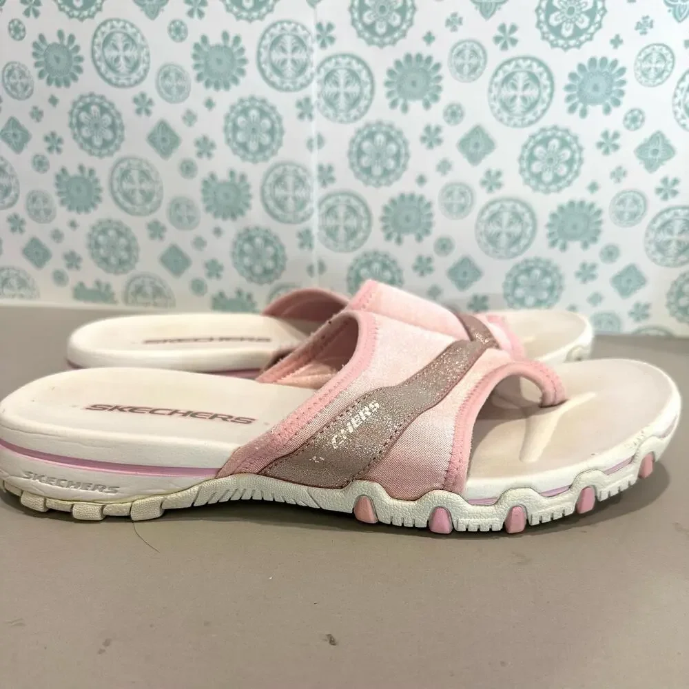 Skechers Womens Size 8 Sandals Flip Flops Pink Toe Loop‎ Rubber Bottom Comfort - Picture 3 of 6